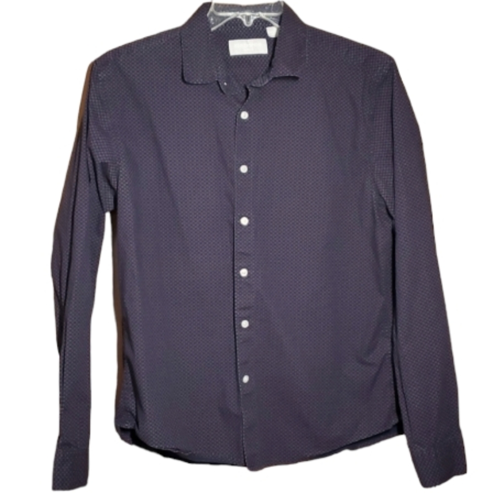 Claiborne Slim Fit Mens Navy‎ Patterned Long Sleeve Buttondown Shirt in Large